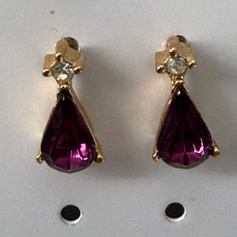 Vintage Gold-Tone Purple Teardrop Drop Earrings